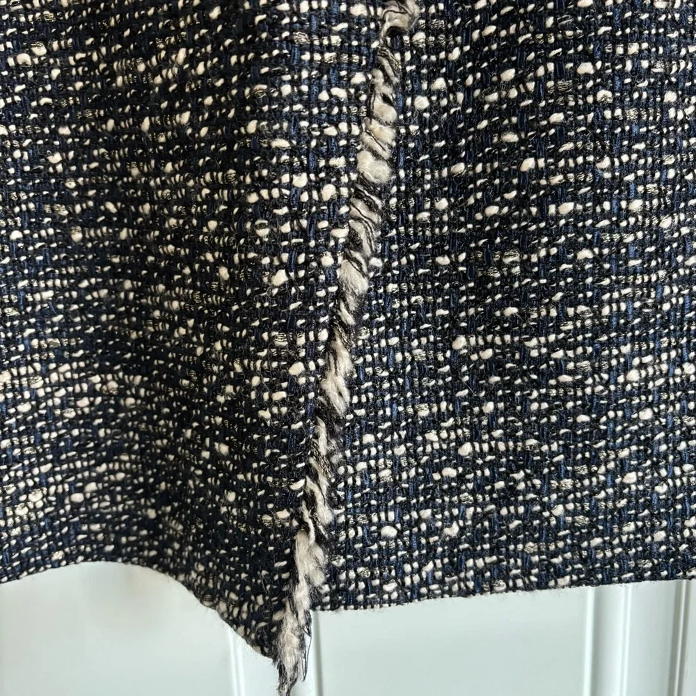 J. Crew Faux Wrap Navy/Off-White Tweed Pencil Skirt, Size 8